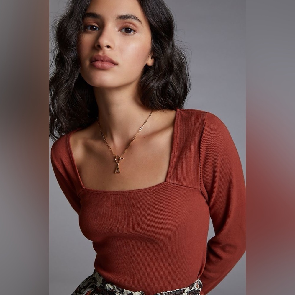 Anthropologie - T.la - Ribbed Square-Neck Top Brick